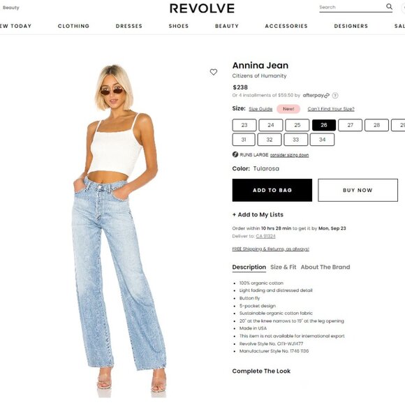 Citizens of Humanity Annina Jean 100% Organic Cotton - Tularosa, size 26 $180 - Picture 6 of 10